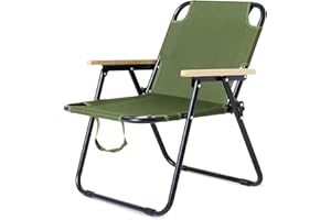 OVLRIJP Chaise Camping Pliante, Fauteuil Pliant Camping avec Accoudoirs en Bois, Chaise de Peche pour Balcon, Pêche, Pique-Nique et Randonnée (Vert)