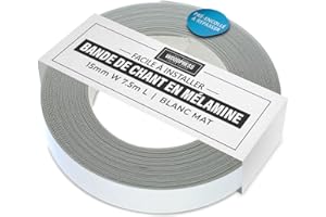WoodPress® 15 mm Mélamine Blanc Mat Bande de Chant en Placage Préencollé – Rouleau de 7,5 m – Application à Repasser facile à faire soi-même, couvre le bord d'un panneau MDF standard