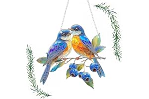 ARTGUTS Hängende Fensterdeko Vogel Buntglas Deko,Sonnenfänger Fenster Kolibri Lichtfänger Fenster,Acryl Kolibri Sonnenfänger mit Kette,Kolibri Fensterdeko Hängend für Wohnzimmer Gartendekoratio,Blau1