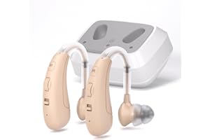 DELMICURE Dispositivo audio wireless con base di ricarica rapida. 4 modalità, volume regolabile e cancellazione intelligente del rumore. Ideale per adulti e anziani. Confezione da 2, colore beige.