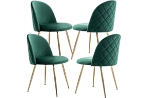 JINPALAY Pack 4 Sillas de Comedor de Terciopelo Silla Comedor Verde Sillas Cocina Sillas Tapizadas Silla de Salón de Metal Ajustables Piernas Moderna (Verde, 4)