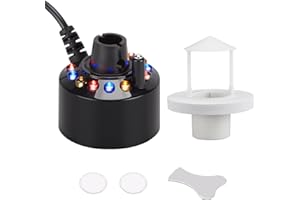 FITNATE 350ml/H Ultrasonic Mist Maker Fogger Atomizer with LED Changing Light for Water Fountain Pond Pot Rockery Sink, with Removable Splash Guard,Atomized disc and Changing Tools