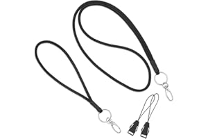 Vicloon 2PCS Acolladores: Cordón para el Cuello (45cm) y Muñeca (18cm) Con Cierre de Langosta Giratorio, Llavero y Cierre de Seguridad (Negro)