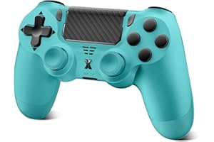 Glitfix Wireless Controller für PS-4, Game Controller kompatibel mit PS-4/Pro/Slim/PC Gamepad mit Turbo/Zurück Taste/Dual Vibration/6-Achsen Gyro Sensor/Touchpanel(Blau-grün)