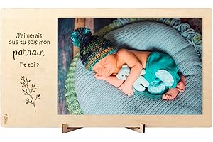 nagu® Cadre en Bois avec l’inscription Veux-tu être mon parrain – Photos Personnalisées Cadeau pour Parrains – Demande de Baptême – 12,5 x 22 cm pour Photos 10x15 cm, avec Support