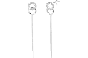 KISSPAT Boucles d'Oreille Femme Argent, Boucle d'Oreille Pendante, Boucles d'oreilles à Pampilles, Longues, en Argent 925, Plaqué or 14 Carats