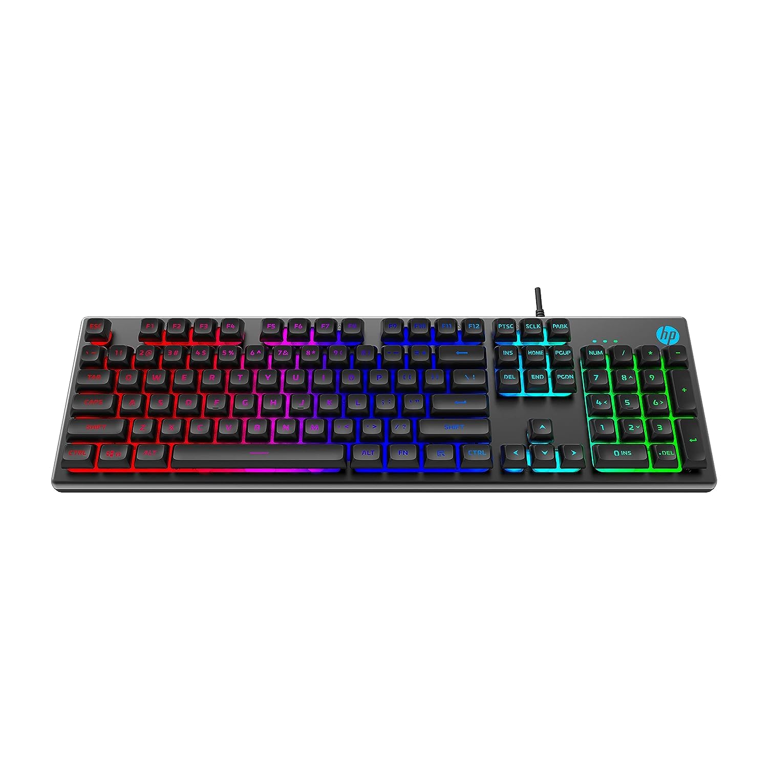 HP K500F Backlit Membrane Wired Gaming Keyboard with Mixed Color Lighting, Metal Panel with Logo Lighting, 26 Anti-Ghosting K