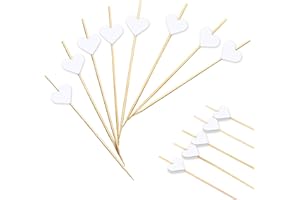 Huoflame Cocktailspieße 100 Stück - 12 cm Bambusspieße mit Weißen Herz Deko - Perfekt für Valentinstag, Hochzeit, Geburtstag, Fingerfood, Cocktails, Snacks und Party Dekorationen