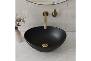 Vasque à Poser Salle de Bain Deervalley DV-1V0011 Ovale Forme D'œuf Noir pour Lavabo Salle de Bain Au-dessus du Comptoiren Céramique Lavabo Salle de Bain 400 x 330 mm