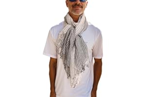 Prettystern 200cm Écharpe rayé 100% lin XXL maritime Bleu