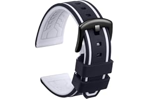 ULLCHRO Bracelet Montre Remplacer Silicone Bracelet Montre Bicolore - 20, 22, 24, 26mm Caoutchouc Montre Bracelet avec Acier Inoxydable Boucle Noir