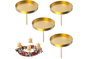 ‎FOX·BUNNY Adventskranz Kerzenhalter,8cm Gold Adventskerzenhalter Metall Kerzenleuchter 4 Stück, für Adventskranz Weihnachten Kerzenteller Mit Dorn