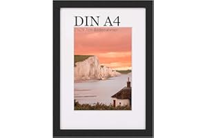 UHOUSEST Bilderrahmen A4 (21x29,7 cm)， Schwarz Holz-din a4 Rahmen, ideal bruchsicherem Plexi-Glas, Groß Modern Rahmen Echtholz Bilderrahmen, für von Kinderzeichnungen/Kunstwerken/Ausstellung