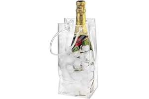 Pipicat Ice Bag Vin, Glace Vin Transparent, Respectueux l'environnement PVC Transparent Vin Glace Étanche Vin Rouge Vin Champagne Portable Sac À Glaçons avec Poignée