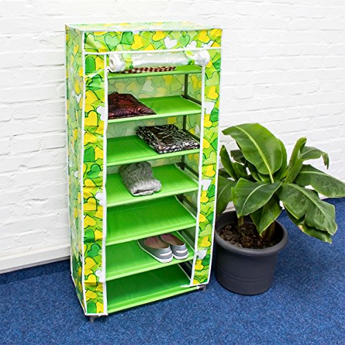 Relaxdays 10017177 Faltschrank Stoff 7 Ebenen buntes Design Stecksystem, grün - 2