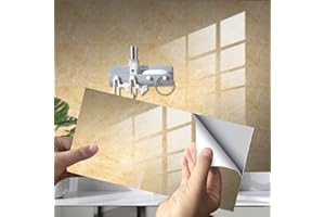 HISENG Hiser Rectángulo Adhesivos Decorativos Azulejos Pegatinas para Baldosas del Baño, 3D Mármol Impresión Mosaico Cocina Resistente al Agua Pegatina de Pared, 30x15cm (Amarillo,16Piezas)