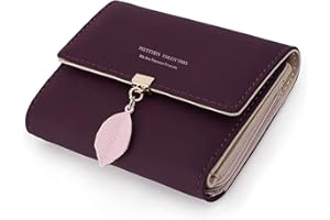 RRANCHARLTU Portefeuille Femme Porte-Monnaie Feuille Exquis Pendentif en PU Cuir, 6 emplacements pour Cartes y Compris 1 fenêtre d'identification 1 Section de Facture et 3 Poche à Fermeture éclair, Violet