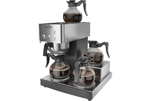 crosson Macchina da Caffè Commerciale,Macchina da Caffè in Acciaio Inox con 4 Caraffe in Vetro(1.5L),4 Piastre Riscaldanti Caffettiera elettrica,Adatto per Ristorante,Ufficio,Bar
