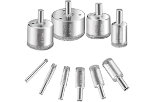 ZFYQ Broca Diamante, 10Pcs Juego de Taladro Diamante, Acero al Carbono, Perforar en Vidrio, Cerámica, Porcelana, Azulejo, Mármol, Ø6mm-50mm
