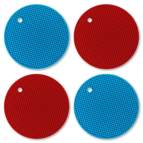LeTOMA - Topfuntersetzer / Topflappen aus Silikon - 4er Set extrem robust & hitzebeständig - Blau/Rot