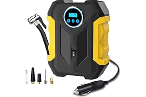 LAMONKE Enocos Portable Tyre Inflator Pump, DC 12V Car Tire Air Compressor, Auto Shut Off Feature, Digital LCD Display, Emergency LED Flashlight