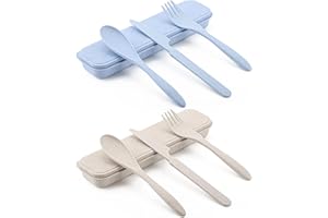 HEEDPEIUR 2 Paar Besteck Set Tragbare Reisebesteck mit Etui Outdoor Besteck aus Kunststoff Unterwegs Feldbesteck Löffel Messer Gabel Picknick Besteck Wiederverwendbares Campingbesteck für Picknick Outdoor