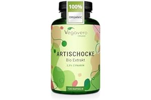 Vegavero Organic Artichoke 40,000 mg 20:1 High Strength Extract | Without Leaf Fibre or Inulin | 2.5% Cynarin | NO Additives, Lab-Tested | 120 Capsules | Vegan