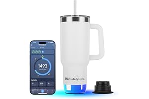 Hidrate Spark PRO 2 – Gobelet Intelligent avec Rappels de Boisson et Suivi D’hydratation, 887ml en Acier Inoxydable – Synchronisation avec Apple Health, Fitbit, Bagues et Montres Connectées - Blanc