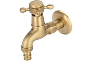 Rubinetto Ottone Esterno, Fydun Vintage Rubinetto Acqua a Parete G1/2 Rubinetto Fontana Giardino Anticato Rubinetto Monocomando per Lavanderia, Bagno, Lavatrice, Giardino, Acqua Fredda(Breve)