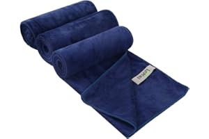 KinHwa Serviette en Microfibre Séchage Rapide Absorbant Serviette de Sports– Parfaite pour Yoga, Sports Gym, Voyage, Camping, randonnée, Fitness et la Plage Bleu Marin 3-Pack 40cm X80cm