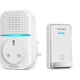 TECKNET Wireless Doorbell, No Battery Required Self-Powered Door Bell Plug in Waterproof IP65 Cordless Doorbell Chime Kits at