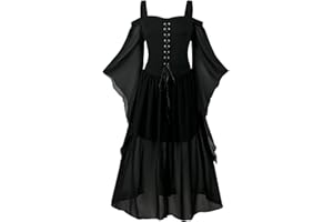 NFAOEGJ Damen Mittelalter Kleid mit Trompetenärmel,Traditionelles irisches Kleid für Damen Renaissance Karneval Kostüm Cosplay Party Halloween Kostüm