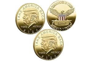 YIQILAFADA Lot de 3 pièces de pièce de monnaie du président en chef Donald Trump, pièce de monnaie Trump 2024 Take America Back Challenge pour cadeau