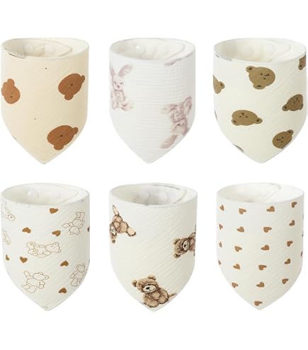 6 Bavaglini Bandana Per Neonati - Cotone Super Assorbente, Con Bottoni A Pressione, Unisex