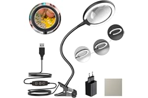 DUDSOEHO 3-Fach Dimmbare Tageslicht-LED Lupenleuchte, Klemmlupe mit 6 einstellbaren Lichteinstellungen für Lesen, Senioren, Hobbys, Basteln