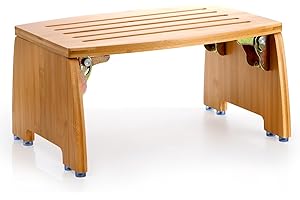 Lyellfe Bamboo Folding Step Stool, Non-Slip Leg Shaving Foot Rest Chair, Foldable One Step Stool for Home, Adults, Support up to 300lbs, Fully Assembled