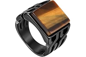 Flongo - Anillo gótico clásico para hombre, acero inoxidable, piedra tigre, color negro