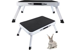 VICKYHOME Portable Step Stool, Folding Small Step Ladder with 4 Safety Button & Anti-slip Feet Mat for Home Cleaning Windows, Outdoor Camping, Durable Steel Wide Surface, Portable & Lightweight