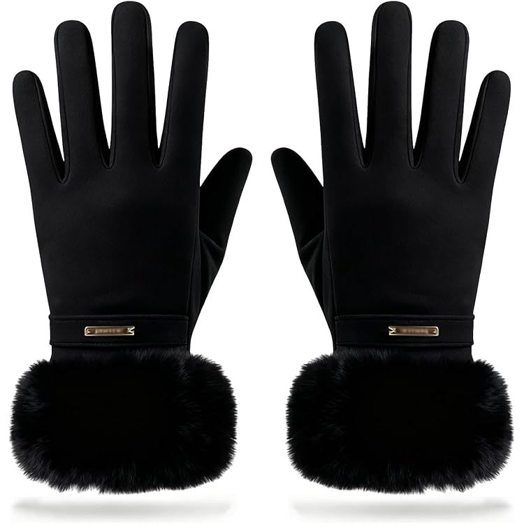 Guanti Invernali Touchscreen Da Donna – Thermal In Pile Con Polsino In Pelliccia, Antivento, Per Attività Outdoor (Guida, Ciclismo, Lavoro)