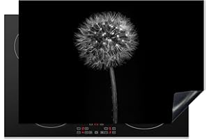 KitchenYeah© Protege Plaque Tapis Pour Induction 78x52 cm Deco Cuisine Protection Vitrocéramique Pour Cuisiniere Pissenlit - Noir - Fleurs - Botanique