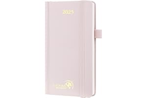 POPRUN Agenda Settimanale 2025 Piccola 16,5 x 9 cm, Copertina Rigida, Planner 2025 Tascabile con Nastro Segnalibro, Carta Spessa da 80 GSM, Rosa Chiaro