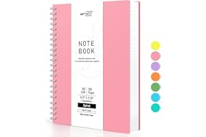 RETTACY Cuaderno A4, cuaderno con espiral, 300 hojas/150 páginas para escribir, papel rayado universitario de 100 g/m², tapa dura de PVC, 21,5 x 27,9 cm, color rosa