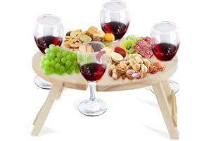 Hillylolly Vassoio Aperitivo, Portable Tavolo da Vino da Esterno, Mini Wooden Foldable Picnic Table, Tavolino Pieghevole da Vino, per la Fotografia