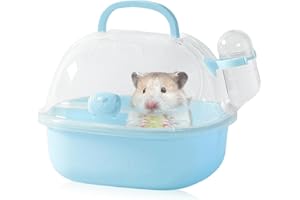 GOMETY Transportbox criceto con bottiglia d'acqua, 20 x 18 x 19 cm, portatile, per piccoli animali, gabbia di trasporto con fessure di ventilazione, scatola da viaggio, gabbia per gerbilli, topi, criceti