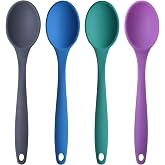 Silikon B&uuml;y&uuml;k Boy Kaşık Seti, Yanmaz Yapışmaz, &Ccedil;ok Renkli - Antrasit, Mavi, Yeşil, Mor - 27 CM, 4 Adet Set, BPA Free
