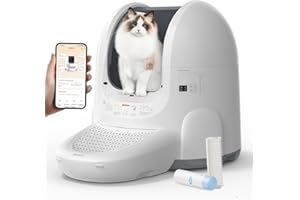 Amicura Cura 2 Selbstreinigende Katzentoilette, 360-Grad-Erkennung Intelligente Anti-Falle, App-Steuerung, 65L Katzenklo Selbstreinigend mit Offenem Dachfenster, Anti-Odor Große Elektrisches Katzenklo