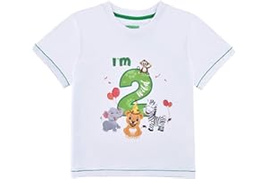 WAWSAM 2do Camiseta Cumpleaños Bebé Niño Animales de Selva Cumpleaño Manga Corta Tops