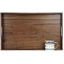 iWOODESIGN - Vassoio da portata grande, in legno, con manici in legno, ideale per colazione, pranzo, cena, colore: grigio