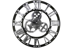 HAITANG Grande orologio da parete rotondo in stile vintage in metallo silenzioso senza tick alimentato a batteria 40 cm 47 cm 60 cm orologio con numeri romani soggiorno arredamento camera da letto