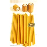 Petekoğlu (50 Adet) Balmumu Mum Ve (3 Adet) &Ouml;zel Dizayn Ahşap Silindir Mumluk Dilek Mumu Doğal Petek Mum Beeswax Candle Sarı
